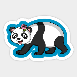 Cute happy panda bear with flower cartoon Sticker